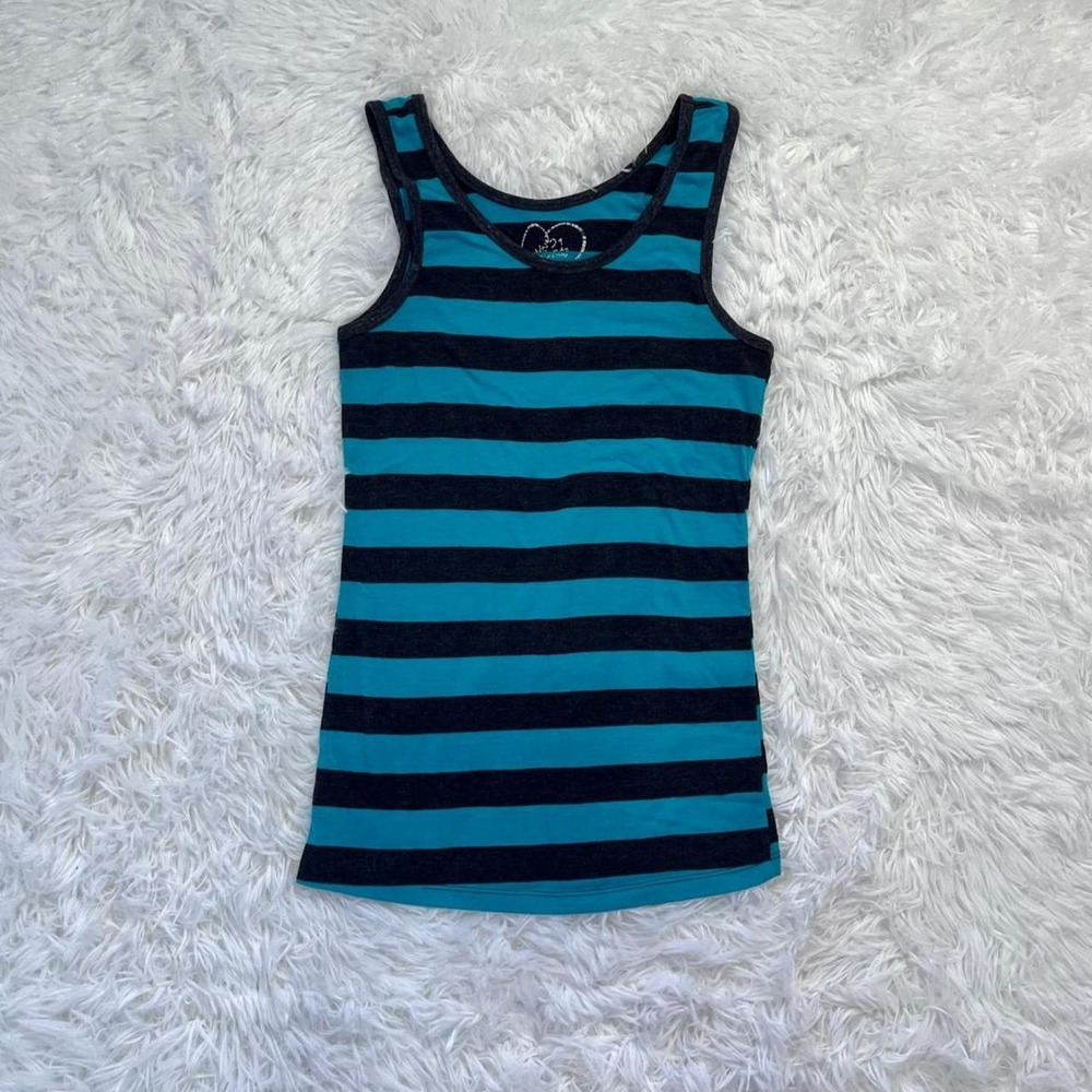 y2k teal & black striped tank medium